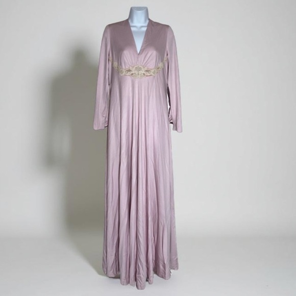 Vintage 70s Lilli Diamond Pink Gown Long Sleeve Embroidered Maxi Dress Small - Picture 10 of 13